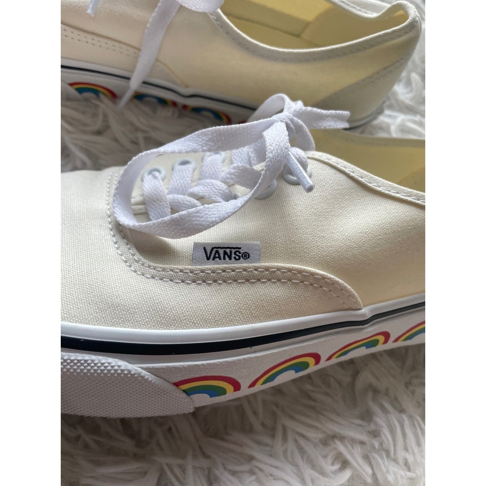 Vans Authentic Marshmallow White Rainbow Tape Sidewall Print Canvas Sneakers - Picture 5 of 9